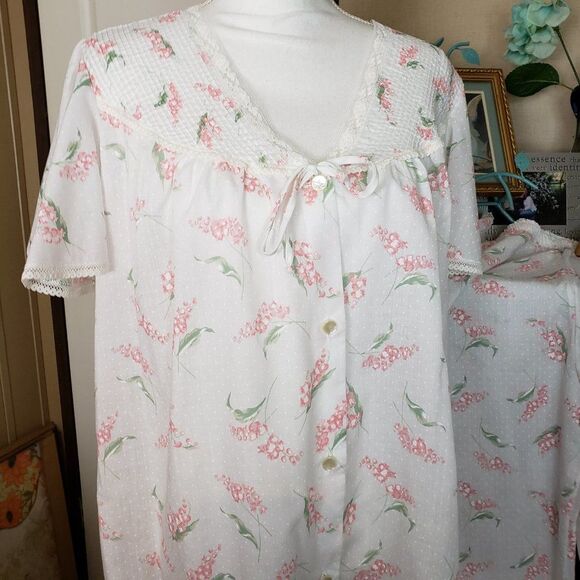 CUTE Vintage JC Penny White Lace Pink Floral Pajamas womens size M/L - Picture 2 of 12